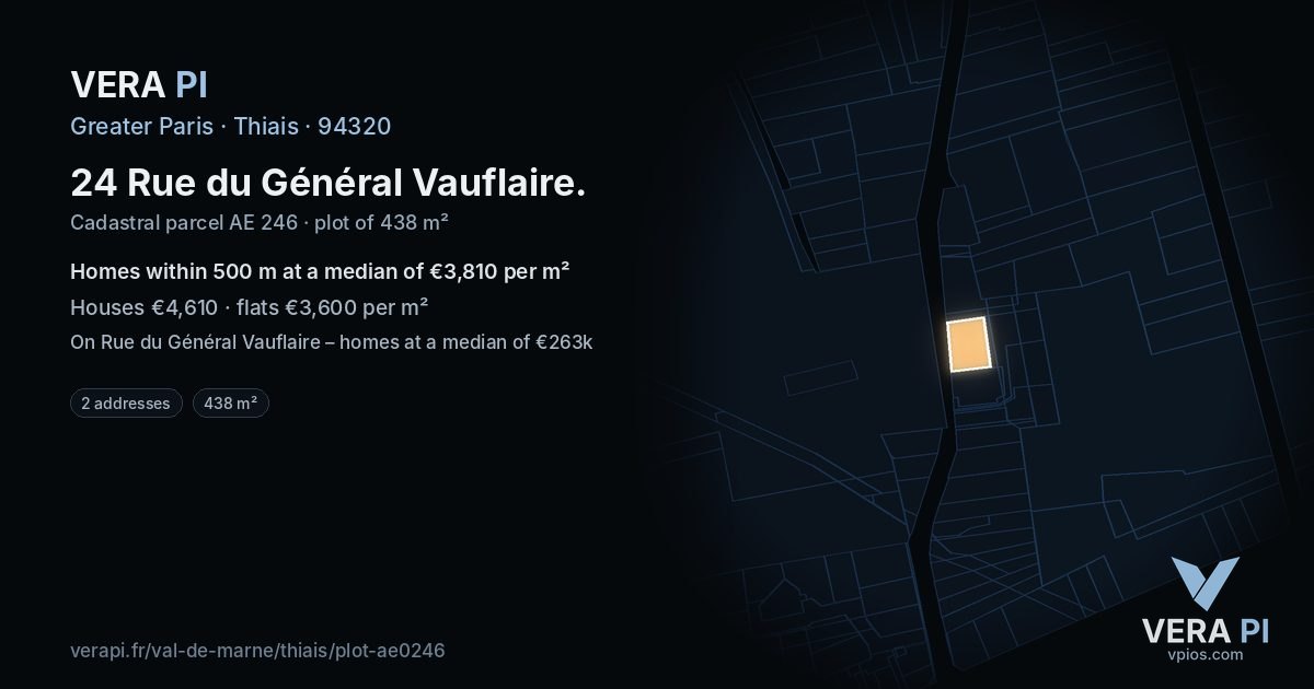 24 Rue du Général Vauflaire, Thiais at night – the plot lit, the parcels around coloured by the prices near them