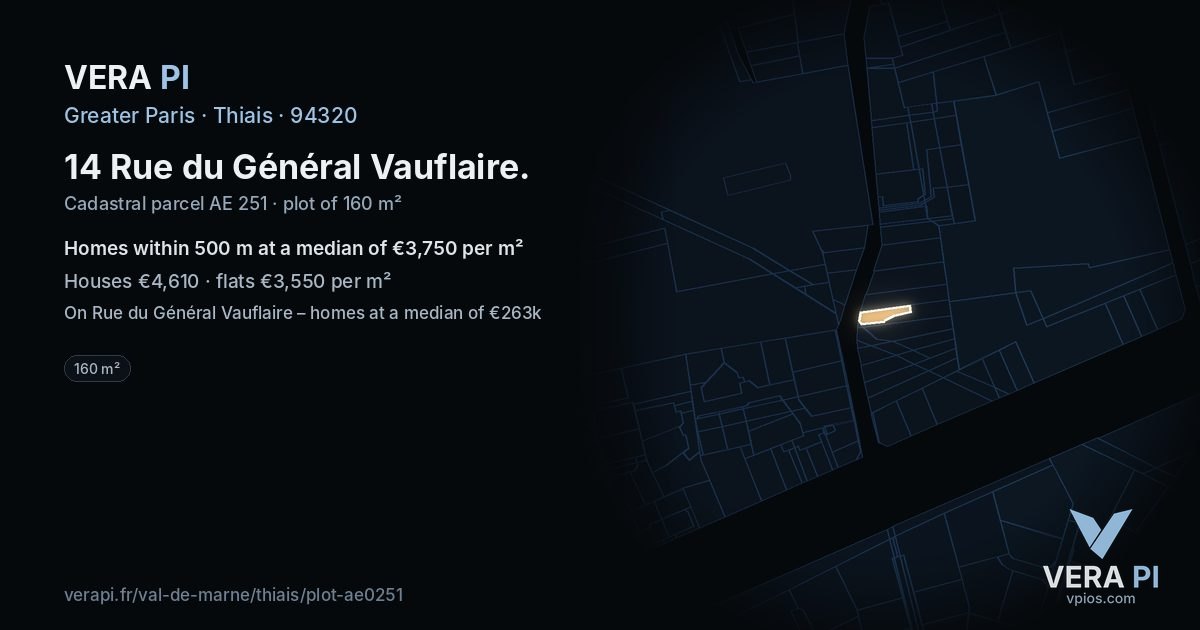14 Rue du Général Vauflaire, Thiais at night – the plot lit, the parcels around coloured by the prices near them