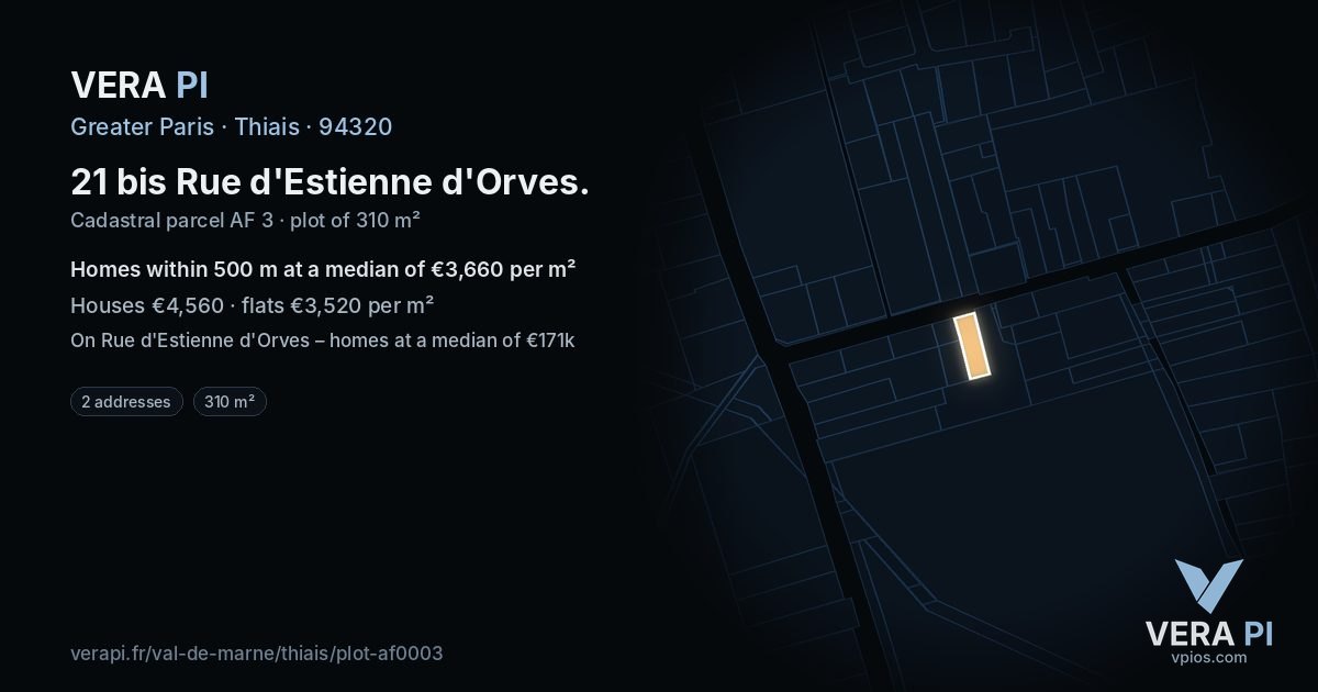 21 bis Rue d'Estienne d'Orves, Thiais at night – the plot lit, the parcels around coloured by the prices near them