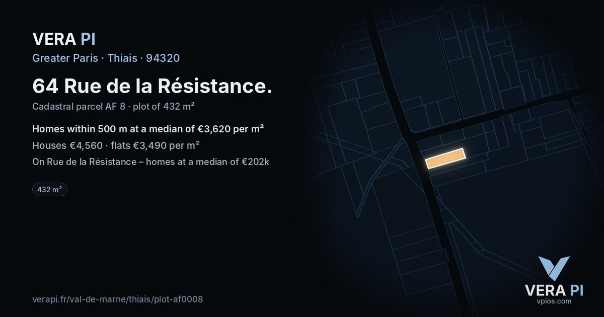 64 Rue de la Résistance, Thiais at night – the plot lit, the parcels around coloured by the prices near them