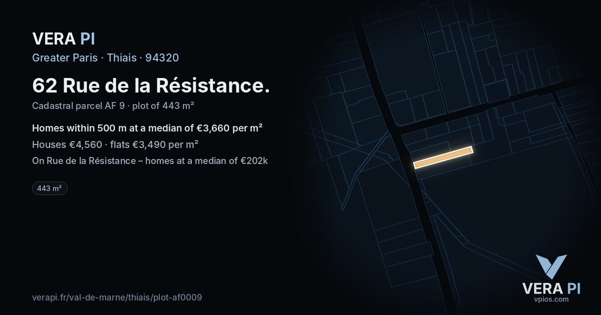 62 Rue de la Résistance, Thiais at night – the plot lit, the parcels around coloured by the prices near them