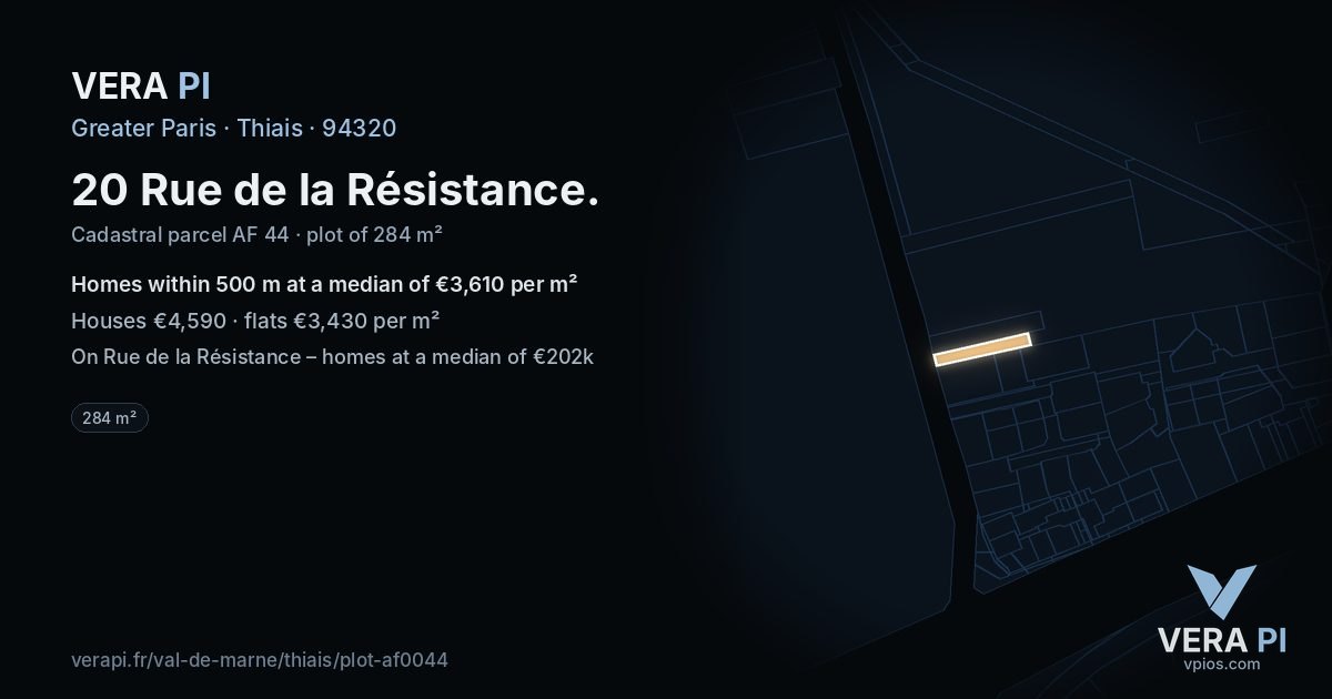 20 Rue de la Résistance, Thiais at night – the plot lit, the parcels around coloured by the prices near them
