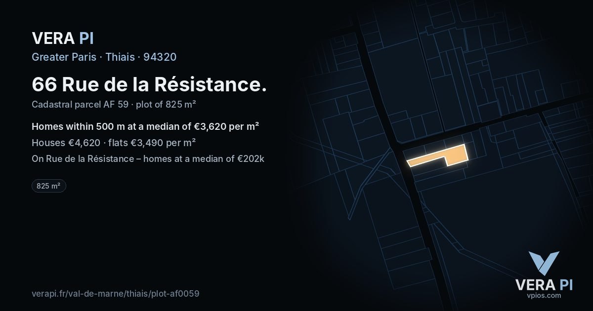 66 Rue de la Résistance, Thiais at night – the plot lit, the parcels around coloured by the prices near them