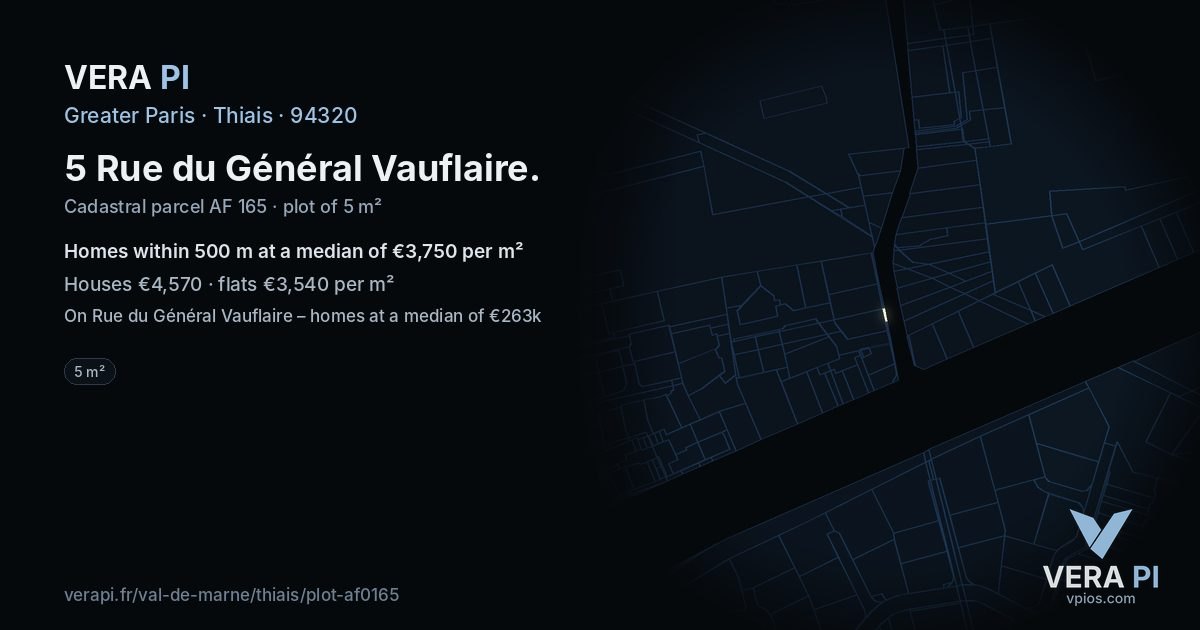 5 Rue du Général Vauflaire, Thiais at night – the plot lit, the parcels around coloured by the prices near them