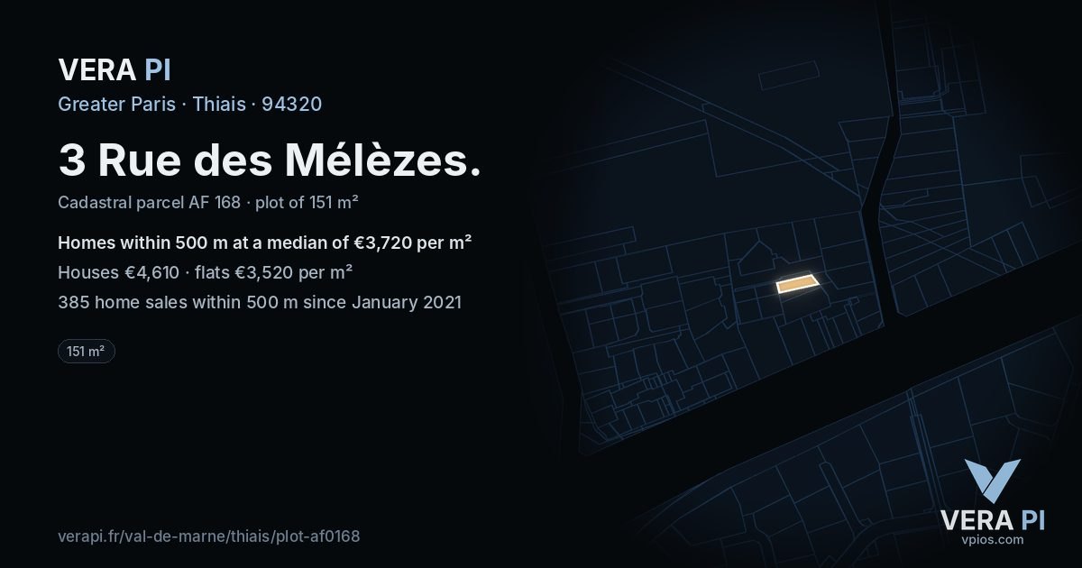 3 Rue des Mélèzes, Thiais at night – the plot lit, the parcels around coloured by the prices near them