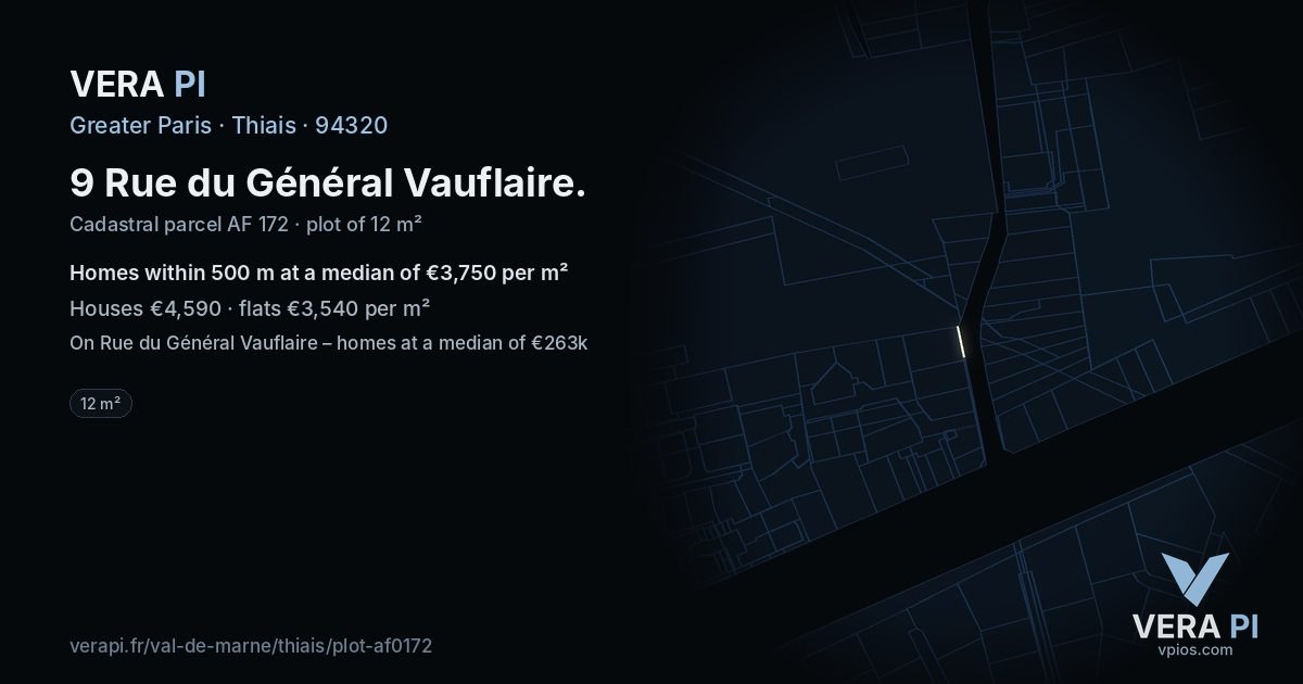 9 Rue du Général Vauflaire, Thiais at night – the plot lit, the parcels around coloured by the prices near them