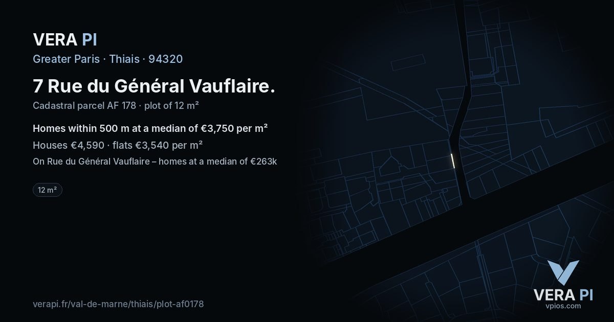 7 Rue du Général Vauflaire, Thiais at night – the plot lit, the parcels around coloured by the prices near them