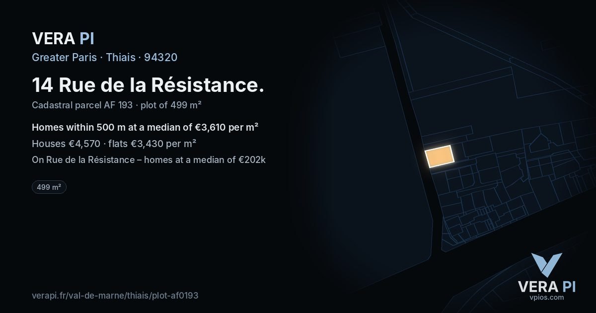 14 Rue de la Résistance, Thiais at night – the plot lit, the parcels around coloured by the prices near them
