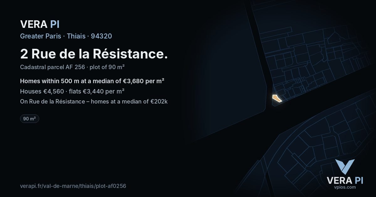 2 Rue de la Résistance, Thiais at night – the plot lit, the parcels around coloured by the prices near them