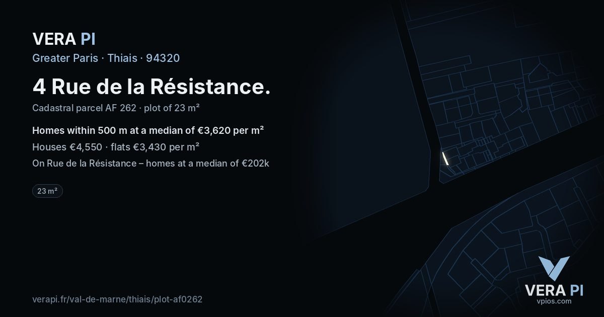 4 Rue de la Résistance, Thiais at night – the plot lit, the parcels around coloured by the prices near them