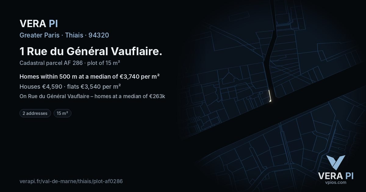 1 Rue du Général Vauflaire, Thiais at night – the plot lit, the parcels around coloured by the prices near them
