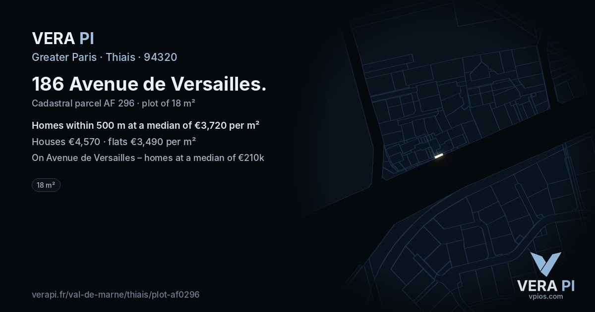186 Avenue de Versailles, Thiais at night – the plot lit, the parcels around coloured by the prices near them