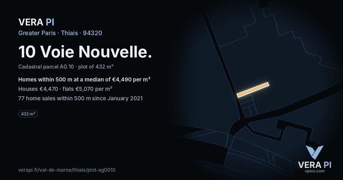 10 Voie Nouvelle, Thiais at night – the plot lit, the parcels around coloured by the prices near them