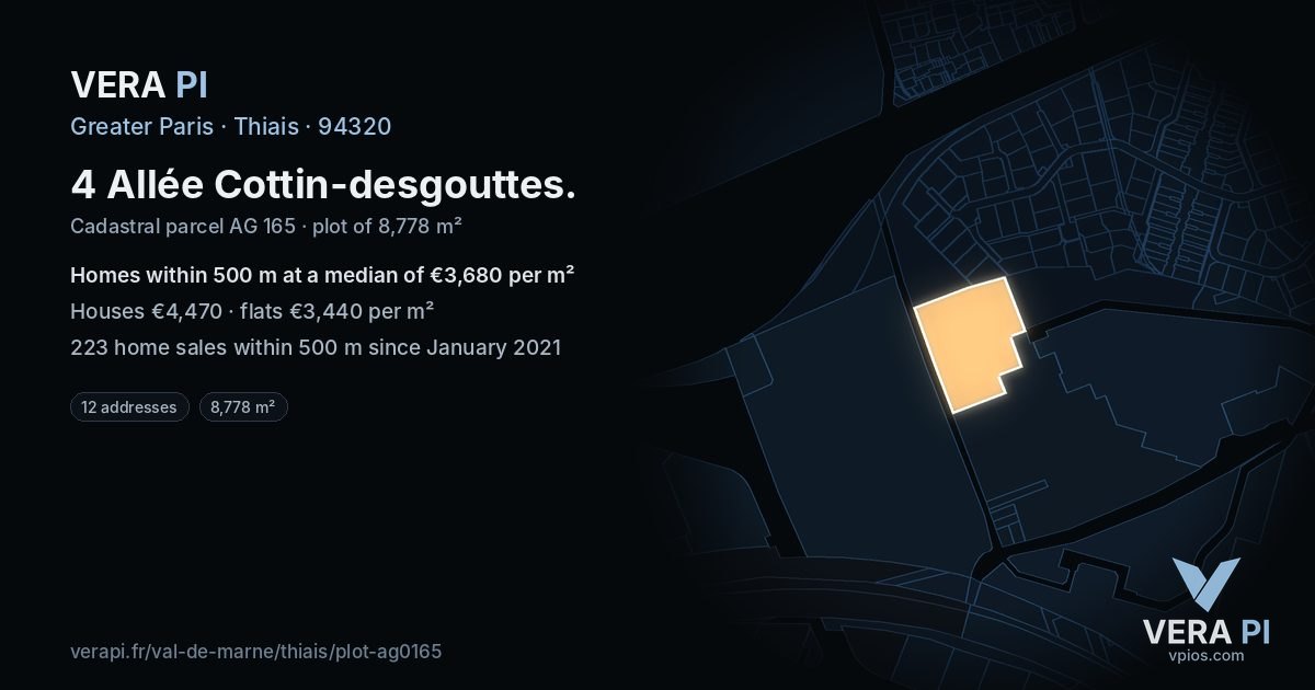 4 Allée Cottin-desgouttes, Thiais at night – the plot lit, the parcels around coloured by the prices near them