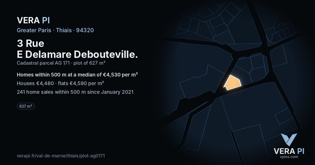 3 Rue E Delamare Debouteville, Thiais at night – the plot lit, the parcels around coloured by the prices near them