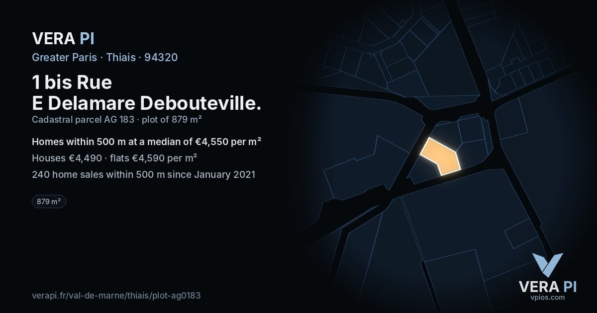 1 bis Rue E Delamare Debouteville, Thiais at night – the plot lit, the parcels around coloured by the prices near them
