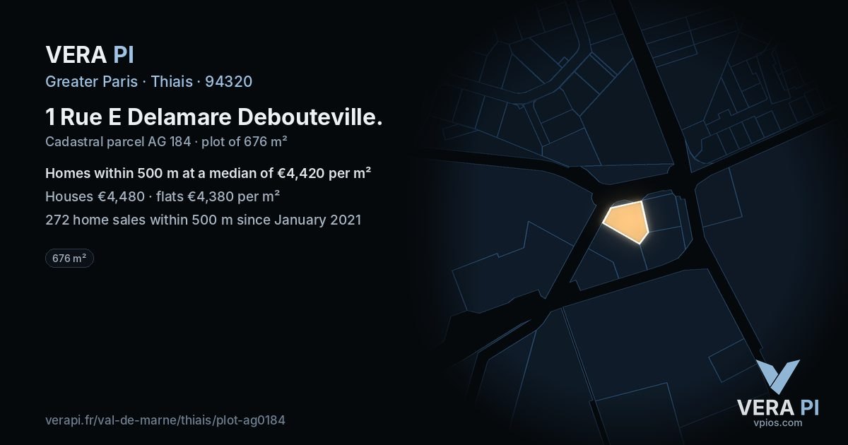 1 Rue E Delamare Debouteville, Thiais at night – the plot lit, the parcels around coloured by the prices near them