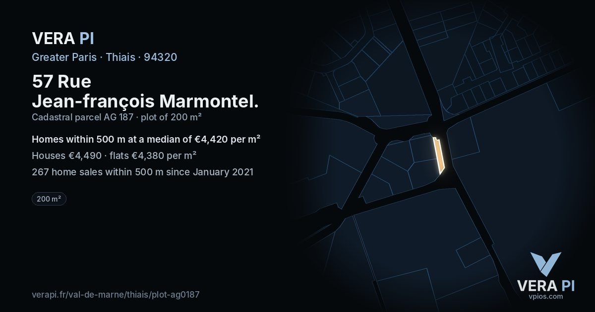 57 Rue Jean-françois Marmontel, Thiais at night – the plot lit, the parcels around coloured by the prices near them