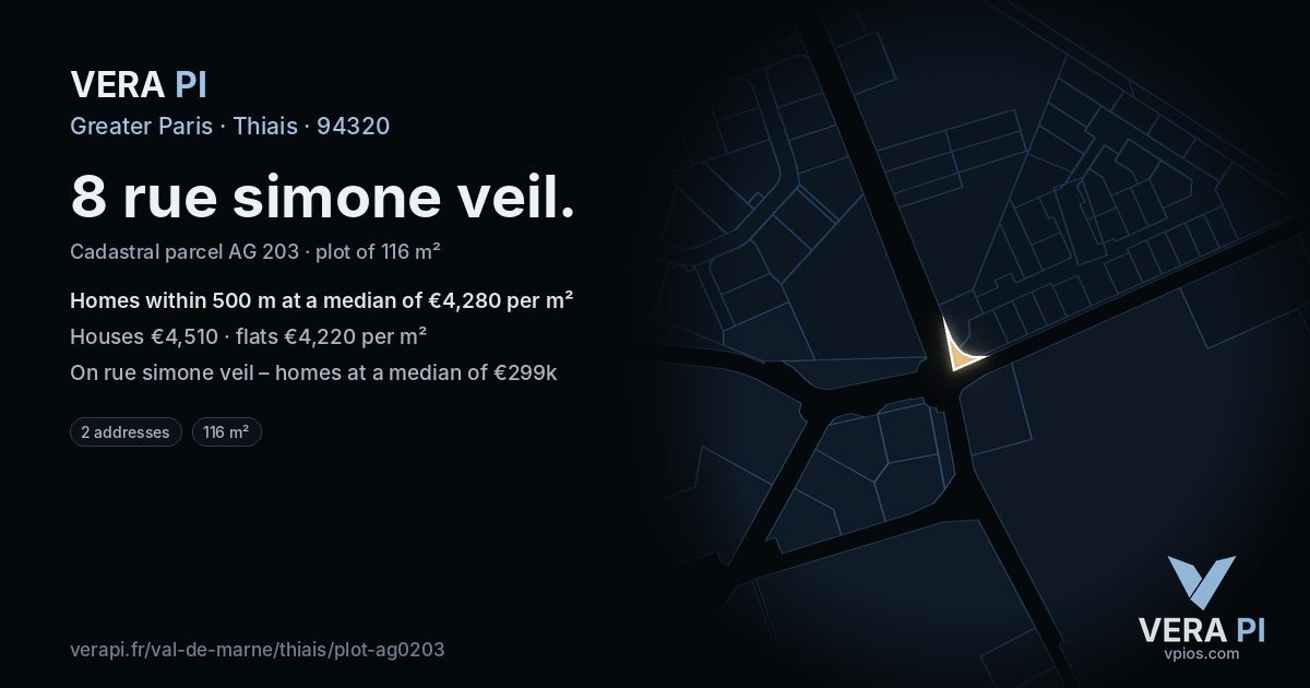8 rue simone veil, Thiais at night – the plot lit, the parcels around coloured by the prices near them