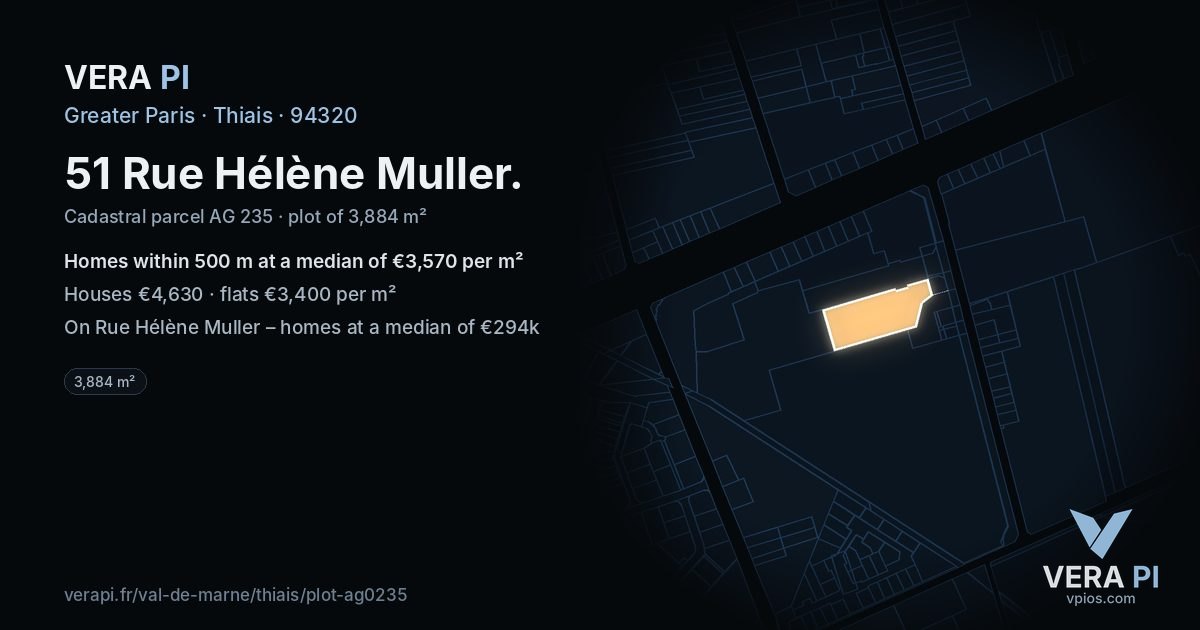 51 Rue Hélène Muller, Thiais at night – the plot lit, the parcels around coloured by the prices near them