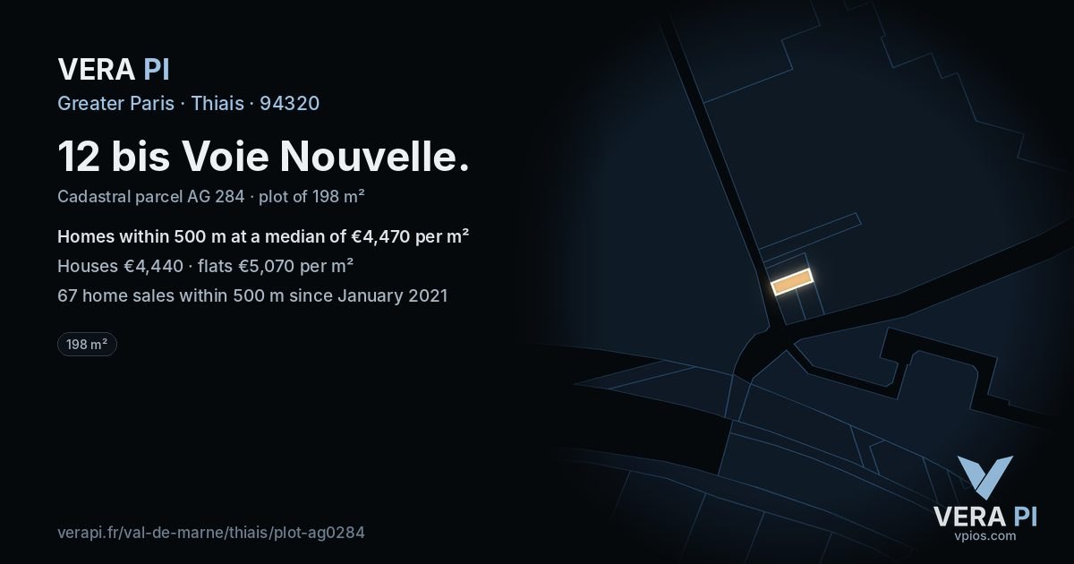 12 bis Voie Nouvelle, Thiais at night – the plot lit, the parcels around coloured by the prices near them