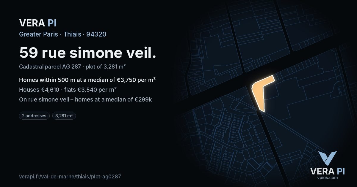 59 rue simone veil, Thiais at night – the plot lit, the parcels around coloured by the prices near them