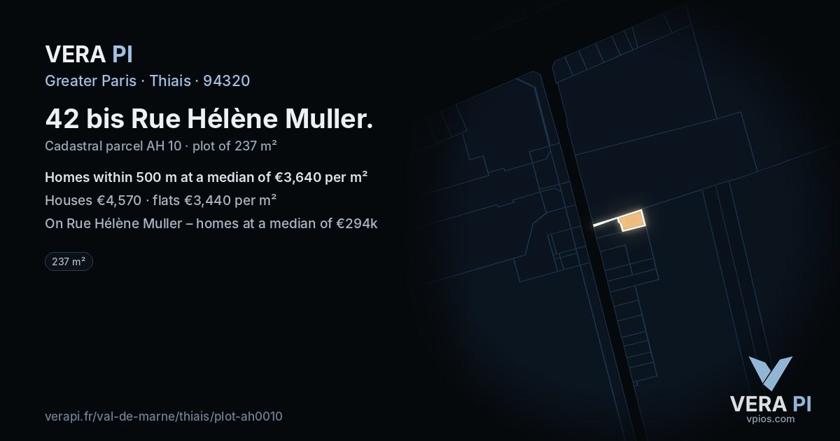 42 bis Rue Hélène Muller, Thiais at night – the plot lit, the parcels around coloured by the prices near them
