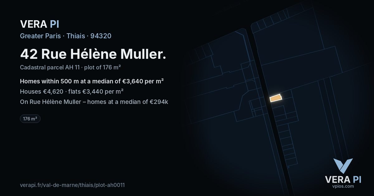 42 Rue Hélène Muller, Thiais at night – the plot lit, the parcels around coloured by the prices near them