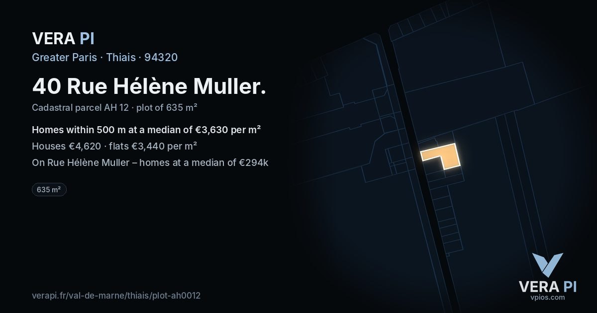 40 Rue Hélène Muller, Thiais at night – the plot lit, the parcels around coloured by the prices near them