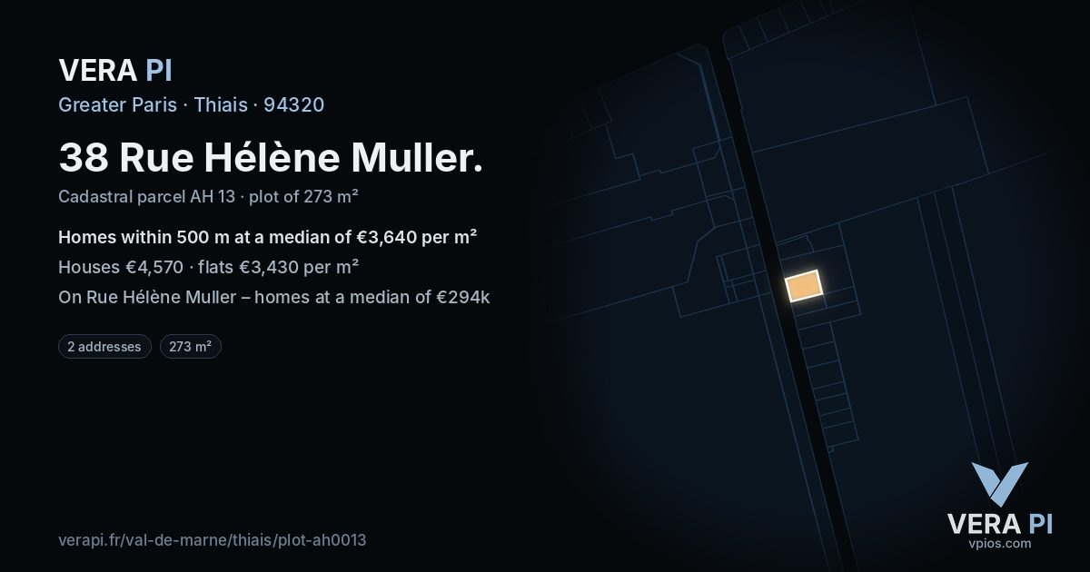 38 Rue Hélène Muller, Thiais at night – the plot lit, the parcels around coloured by the prices near them