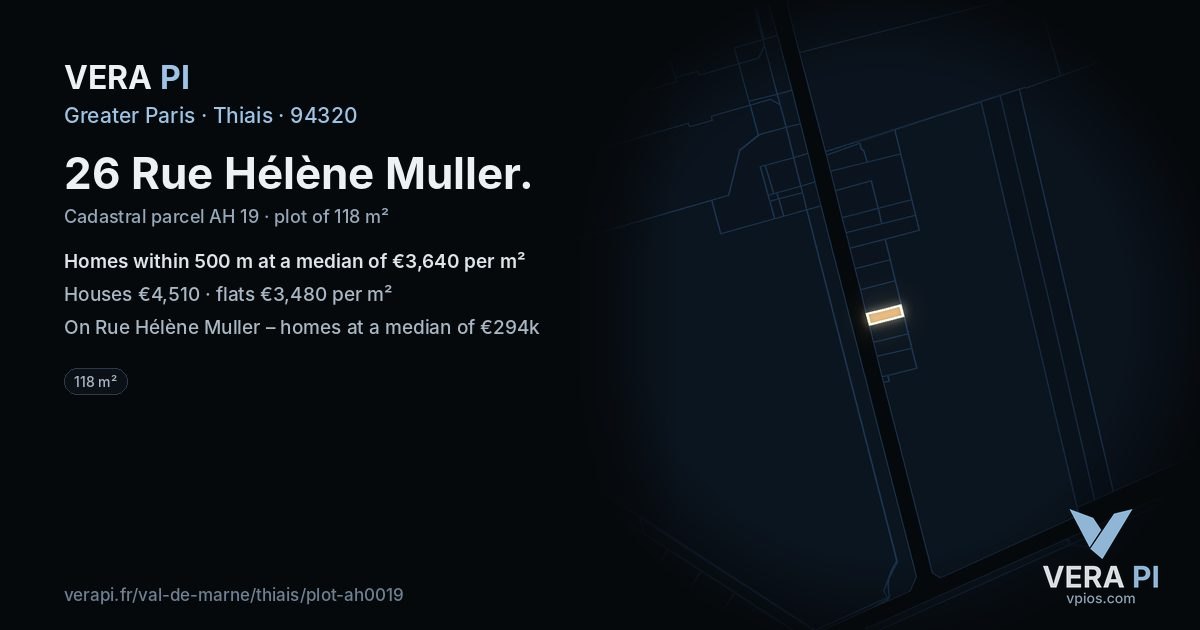 26 Rue Hélène Muller, Thiais at night – the plot lit, the parcels around coloured by the prices near them