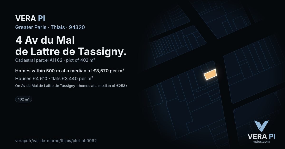 4 Av du Mal de Lattre de Tassigny, Thiais at night – the plot lit, the parcels around coloured by the prices near them