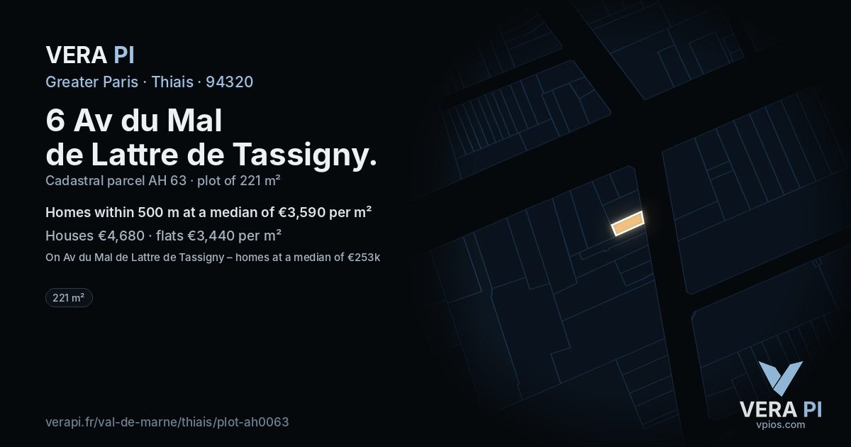 6 Av du Mal de Lattre de Tassigny, Thiais at night – the plot lit, the parcels around coloured by the prices near them