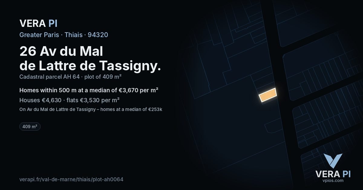 26 Av du Mal de Lattre de Tassigny, Thiais at night – the plot lit, the parcels around coloured by the prices near them