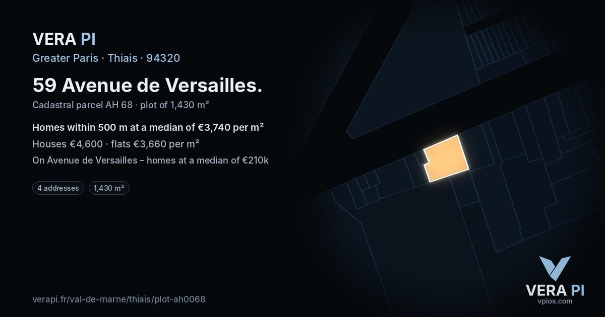 59 Avenue de Versailles, Thiais at night – the plot lit, the parcels around coloured by the prices near them