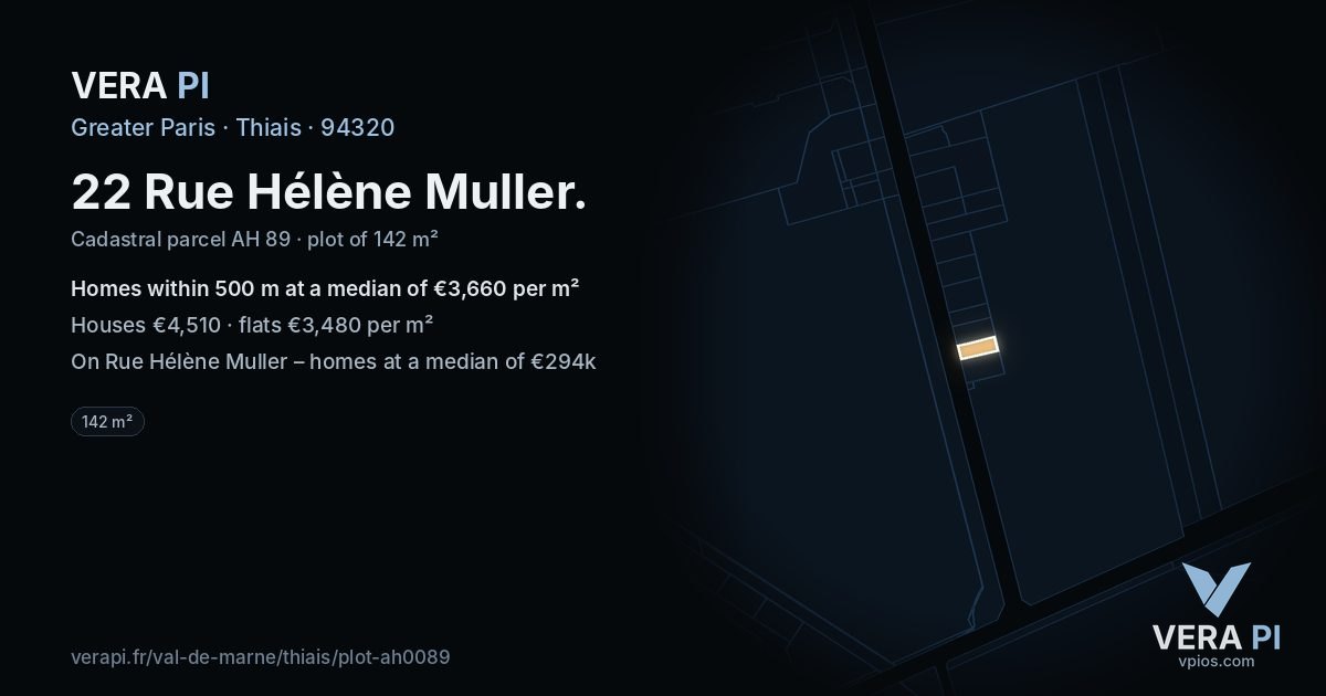 22 Rue Hélène Muller, Thiais at night – the plot lit, the parcels around coloured by the prices near them