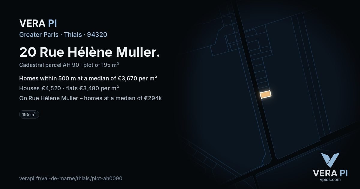 20 Rue Hélène Muller, Thiais at night – the plot lit, the parcels around coloured by the prices near them