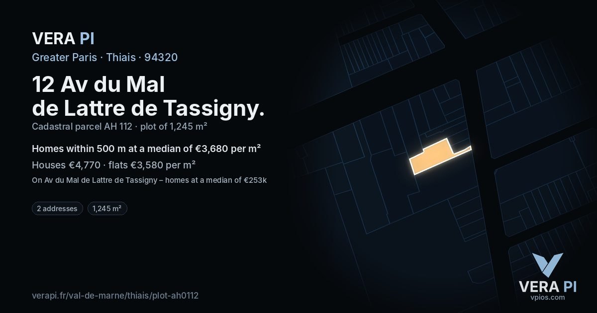 12 Av du Mal de Lattre de Tassigny, Thiais at night – the plot lit, the parcels around coloured by the prices near them