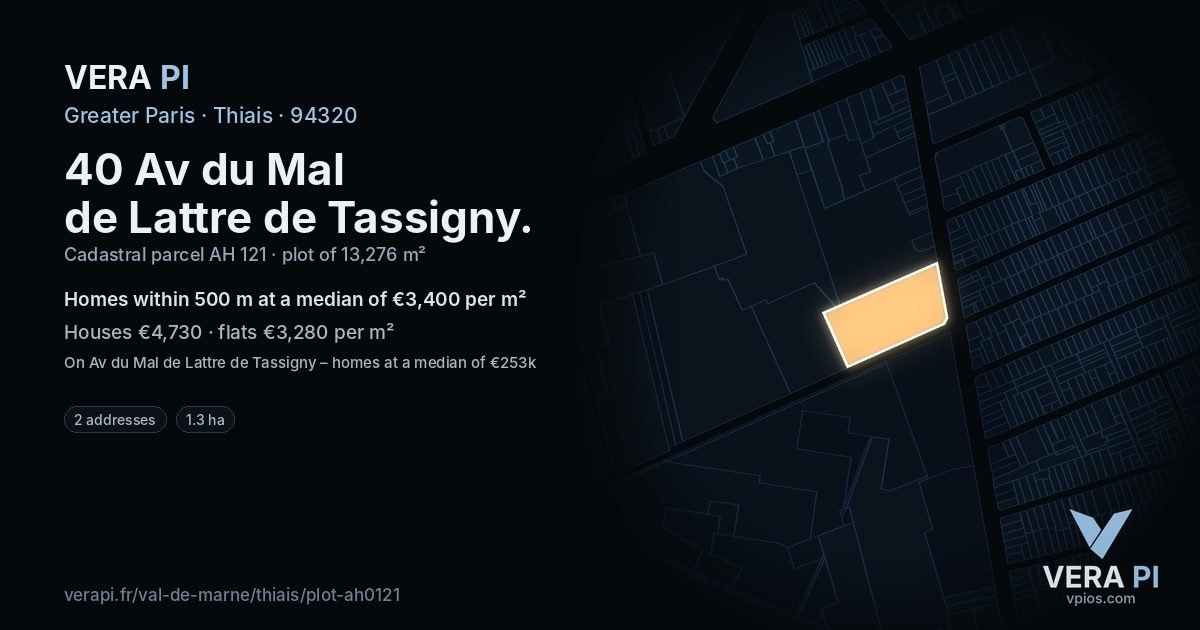 40 Av du Mal de Lattre de Tassigny, Thiais at night – the plot lit, the parcels around coloured by the prices near them