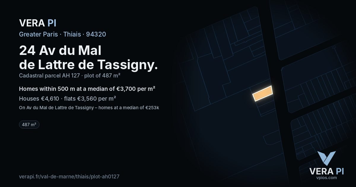 24 Av du Mal de Lattre de Tassigny, Thiais at night – the plot lit, the parcels around coloured by the prices near them