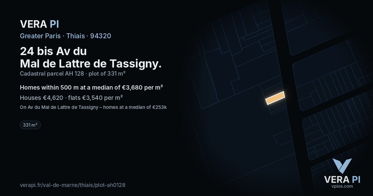 24 bis Av du Mal de Lattre de Tassigny, Thiais at night – the plot lit, the parcels around coloured by the prices near them