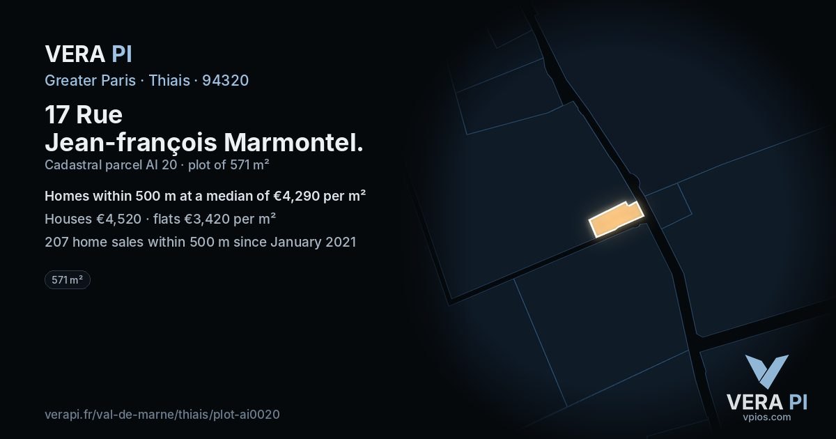 17 Rue Jean-françois Marmontel, Thiais at night – the plot lit, the parcels around coloured by the prices near them