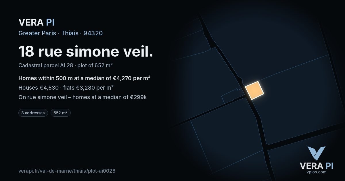18 rue simone veil, Thiais at night – the plot lit, the parcels around coloured by the prices near them