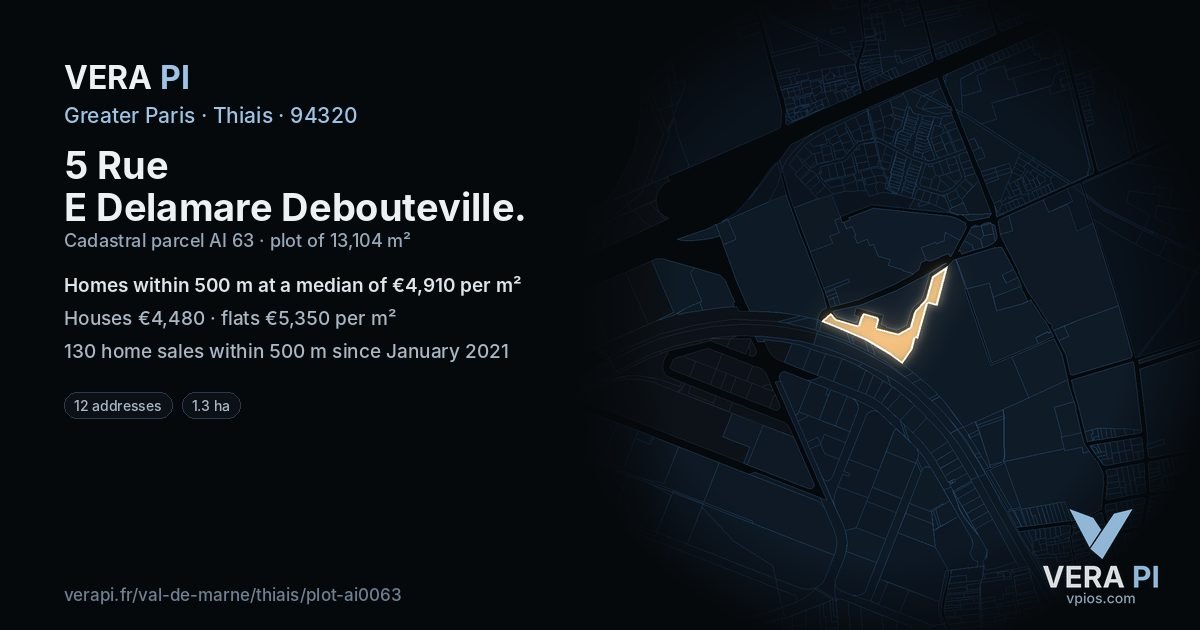 5 Rue E Delamare Debouteville, Thiais at night – the plot lit, the parcels around coloured by the prices near them