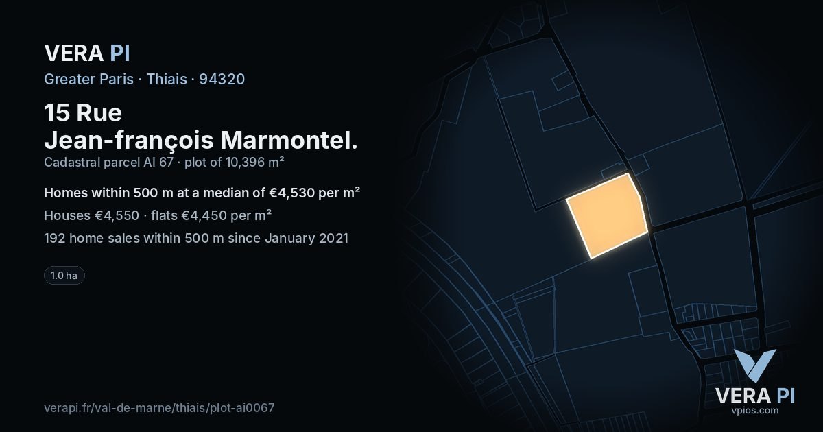 15 Rue Jean-françois Marmontel, Thiais at night – the plot lit, the parcels around coloured by the prices near them