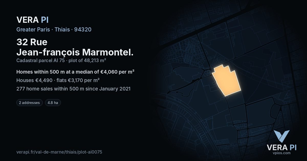 32 Rue Jean-françois Marmontel, Thiais at night – the plot lit, the parcels around coloured by the prices near them