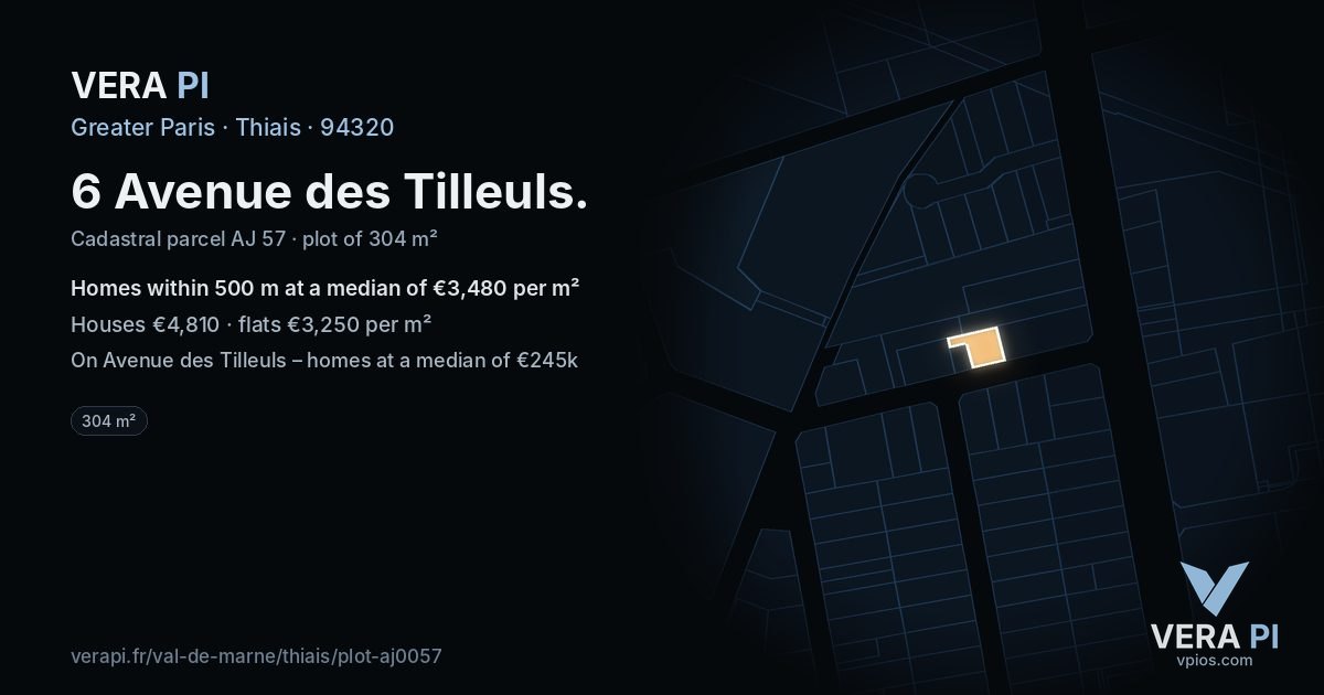 6 Avenue des Tilleuls, Thiais at night – the plot lit, the parcels around coloured by the prices near them