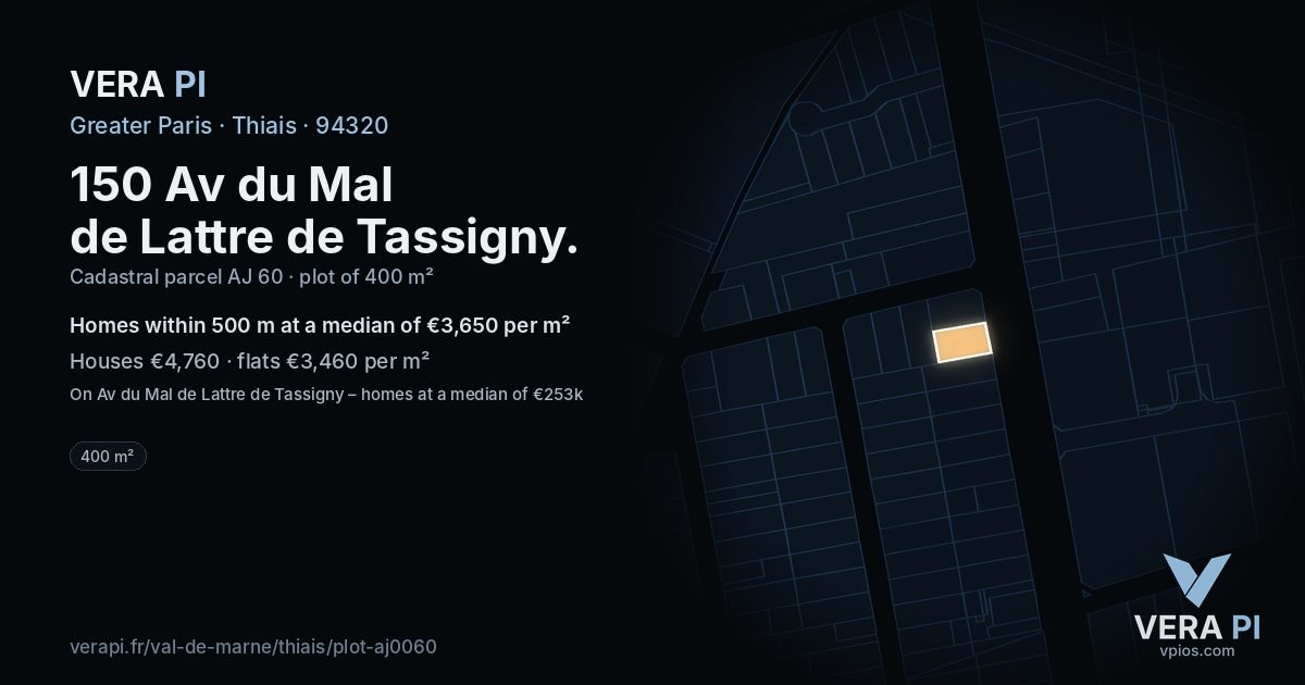 150 Av du Mal de Lattre de Tassigny, Thiais at night – the plot lit, the parcels around coloured by the prices near them