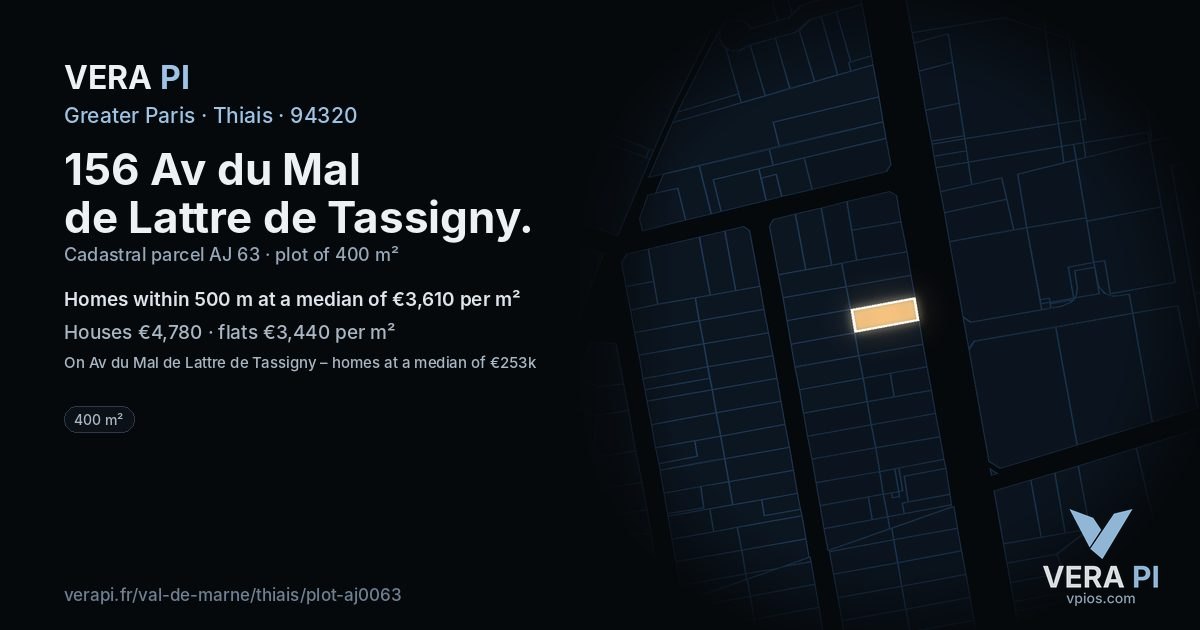 156 Av du Mal de Lattre de Tassigny, Thiais at night – the plot lit, the parcels around coloured by the prices near them
