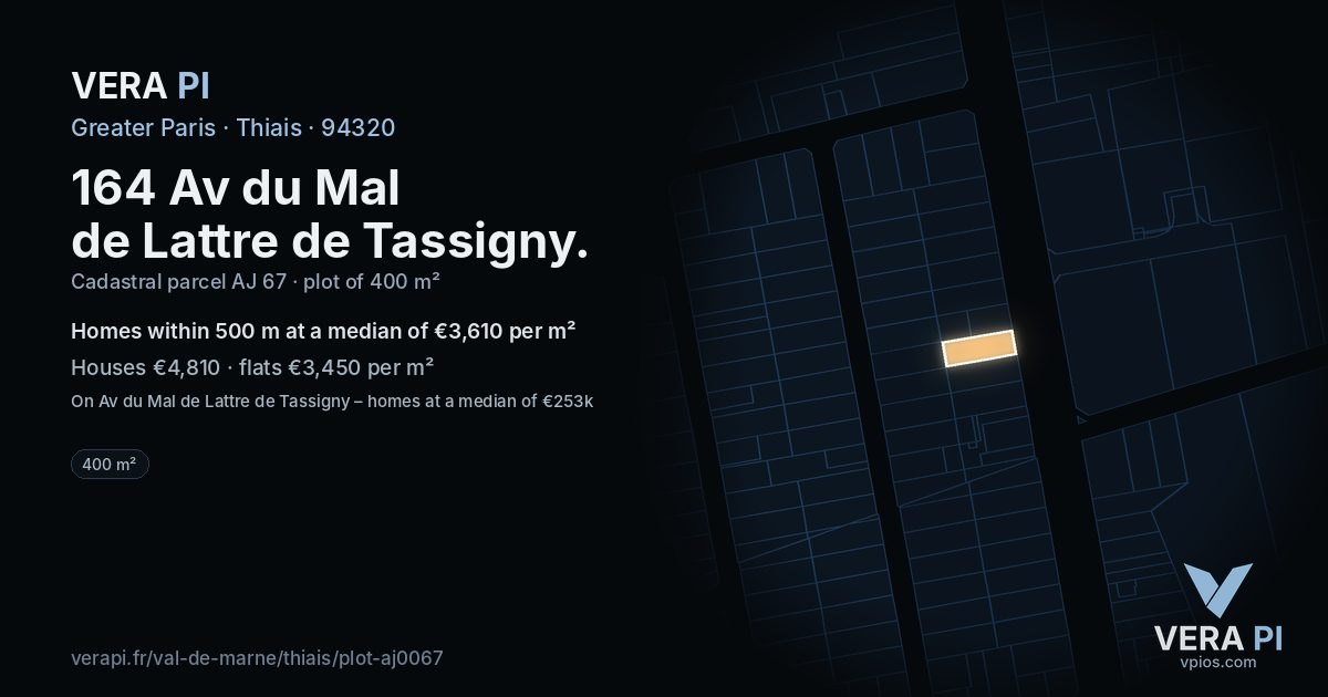 164 Av du Mal de Lattre de Tassigny, Thiais at night – the plot lit, the parcels around coloured by the prices near them